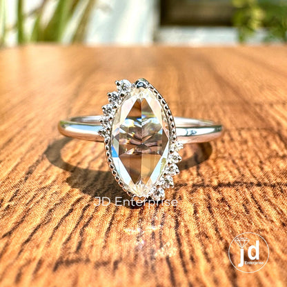 Stunning 1.00 CT Marquise Rose Cut Moissanite Engagement Ring, Half Halo Wedding Ring, Milgrain Ring, Anniversary Ring, Promise Ring