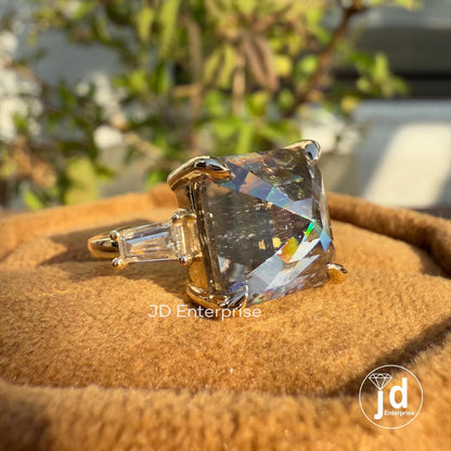 Vintage Celtic Engagement Ring, Asscher Cut Salt and Pepper Diamond Moissanite Ring, Three Stone Wedding Ring, Bridal Ring, Anniversary Gift
