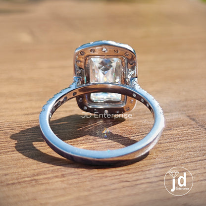 3.0 CT Criss Cut Moissanite Engagement Ring, Cluster Halo Wedding Ring, Accent Stones, Anniversary Ring, Double Claw Prongs, Bridesmaid Ring
