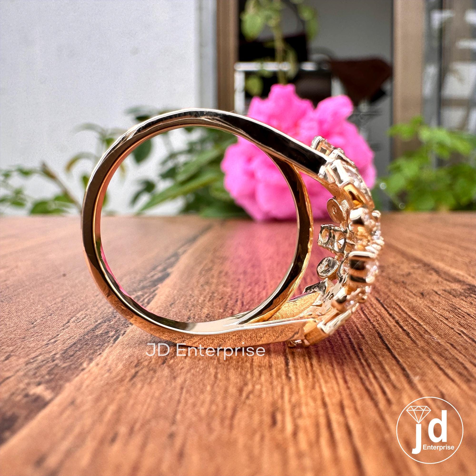 Cocktail Rhombus Bridal Ring, Cluster Set Moissanite Ring, Floral Style Round Cut Moissanite Engagement Ring, 18k Yellow Gold Wedding Ring