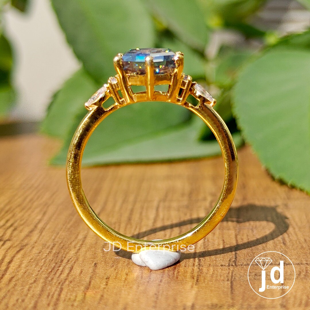 1.74 CT Hexagon Cut Grey Moissanite Engagement Ring, Accent Set Wedding Ring, 10k/14k/18k Gold Ring for Women, Anniversary Gifts Ring