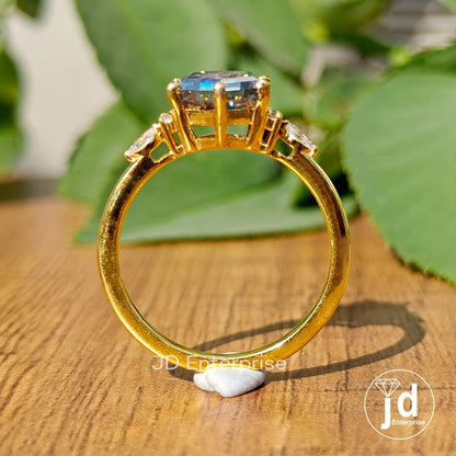 1.74 CT Hexagon Cut Grey Moissanite Engagement Ring, Accent Set Wedding Ring, 10k/14k/18k Gold Ring for Women, Anniversary Gifts Ring