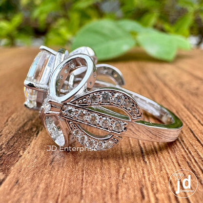 2.50 CT Step Cut Cushion Vintage Inspired Engagement Ring, Classic Bow Style Bridal Ring, Antique Moissanite Charm Ribbon Anniversary Ring
