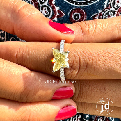 Butterfly Cut 2.00 CT Canary Yellow Moissanite Engagement Ring, Antique Cut Pave Wedding Ring, Anniversary Ring, Bridal Ring, Promise Ring