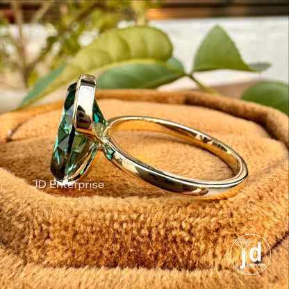 4.50CT Pear Green Moissanite Engagement Ring, Half Bezel Set Wedding Ring, Solitaire Bridal Ring, Celebrity Style Statement Anniversary Ring