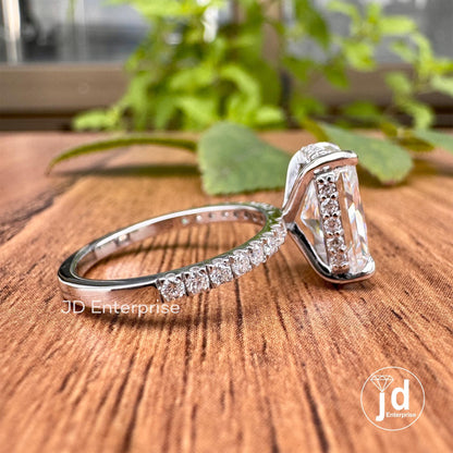 3.00 CT Colorless Elongated Radiant Cut Engagement Ring, Hidden Halo Ring, Accent Wedding Ring, Bridal Ring, Anniversary Gift, Promise Ring