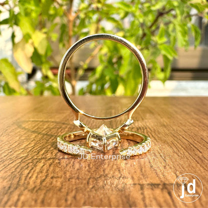 3.00 CT Dutch Marquise Moissanite Engagement Ring Set, Half Eternity Open Gap Wedding Band, Art Deco Wedding Ring Set, Bridal Ring Set