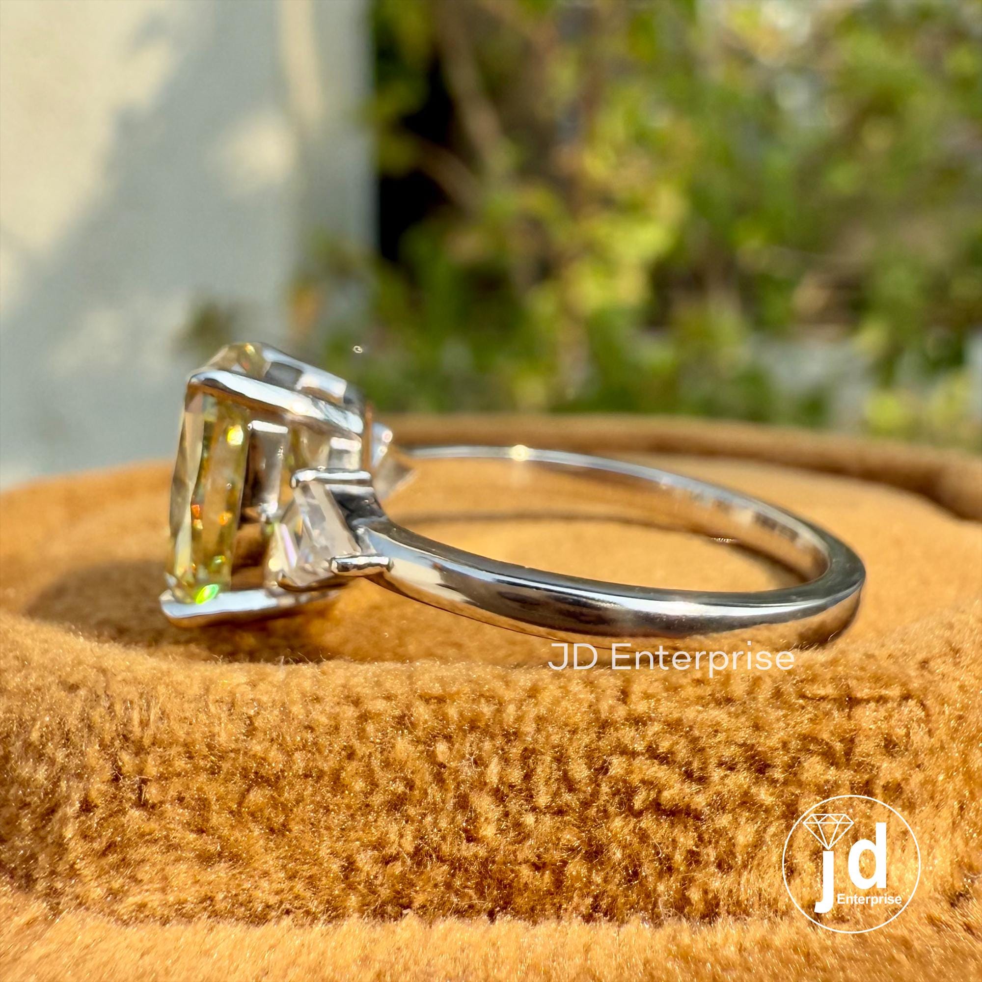 2.50 CT Cushion Canary Yellow Moissanite Ring, Three Stone Engagement Ring, Side Kite Cut, Wedding Ring, Propose Ring, Anniversary Gift