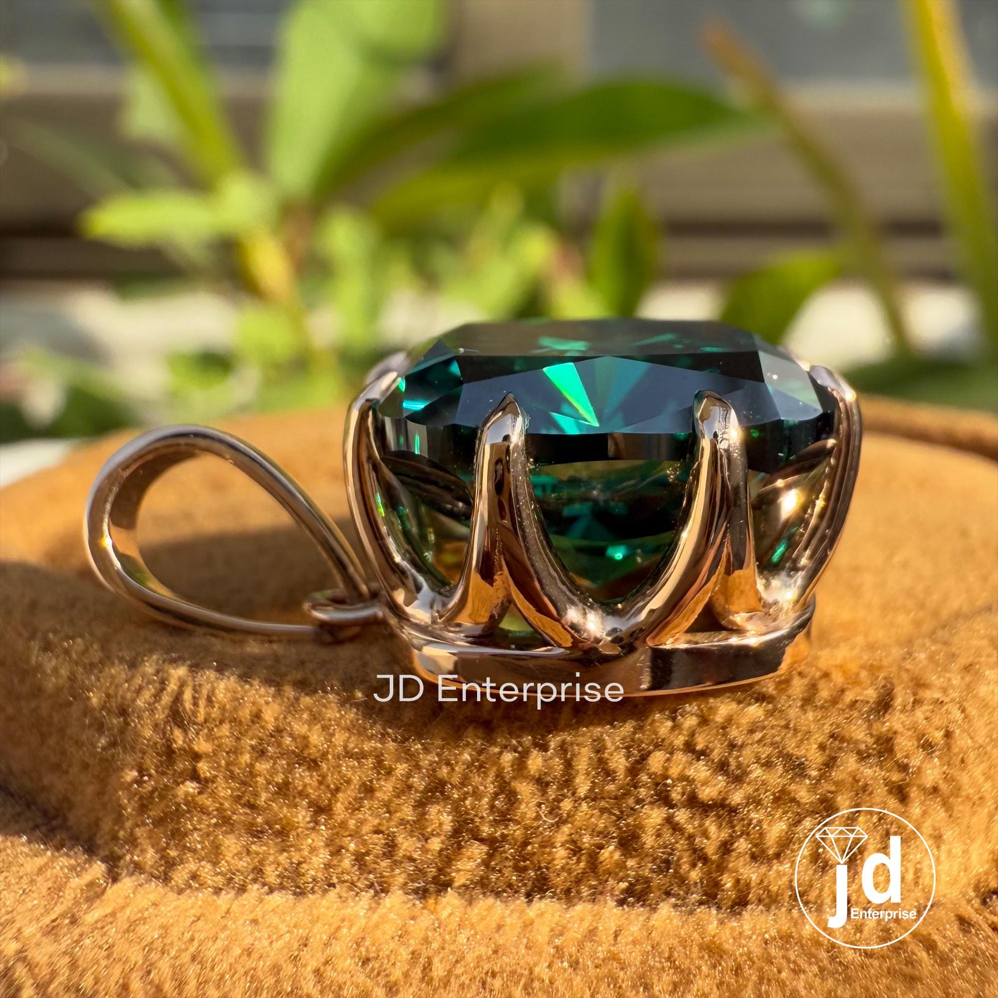 12.50 CT Cushion Cut Dark Green Moissanite Pendant for Necklaces, Vintage Solitaire Wedding Pendant, Claw Prong Setting, Rose Gold Pendant