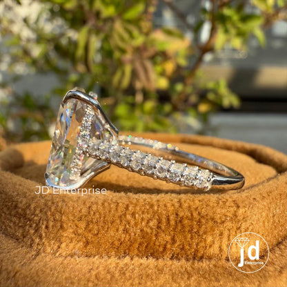 7.00 CT Colorless Elongated Cushion Cut Moissanite Engagement Ring, Three Row Micro Pave Wedding Ring, Hidden Halo Ring, Accent Bridal Ring