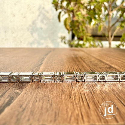 Moissanite Tennis Bracelet, East to West Set Emerald & Round Cut Wedding Bracelet, Box Lock Set, Engagement Bracelet for Women, Bridal Set