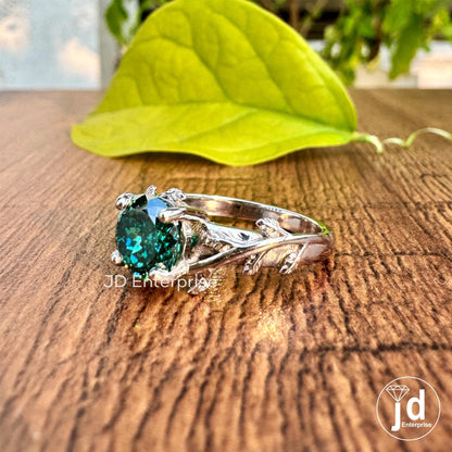 1.25CT Portuguese Cut Green Moissanite Engagement Ring, Vintage Leaf Solitaire Wedding Ring, Nature Inspired Anniversary Gift, Bridal Ring