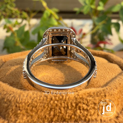 Emerald Cut Rich Deep Black Moissanite Halo Engagement Ring, Split Shank Pave Moissanite Wedding Ring for Her, Anniversary Gift, Bridal Ring