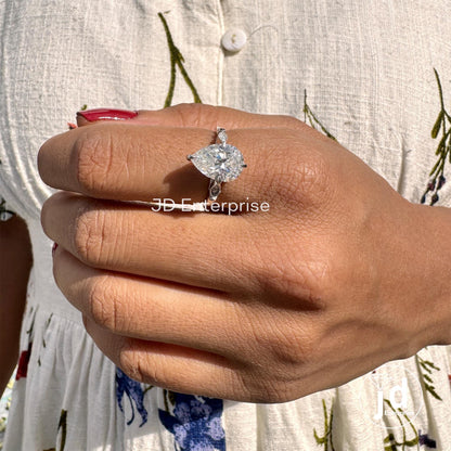 2.75 TCW Antique Colorless Pear Cut Moissanite Engagement Ring, Compass set Prong Wedding Ring, Vintage Style Handcrafted Anniversary Ring
