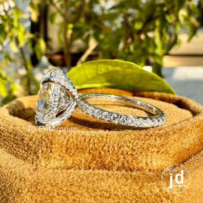 7.50TW Round Cut Moissanite Hidden Halo Ring, Petite Pave Engagement Ring, Full Eternity Pave Wedding Ring, Celebrity Style Anniversary Ring