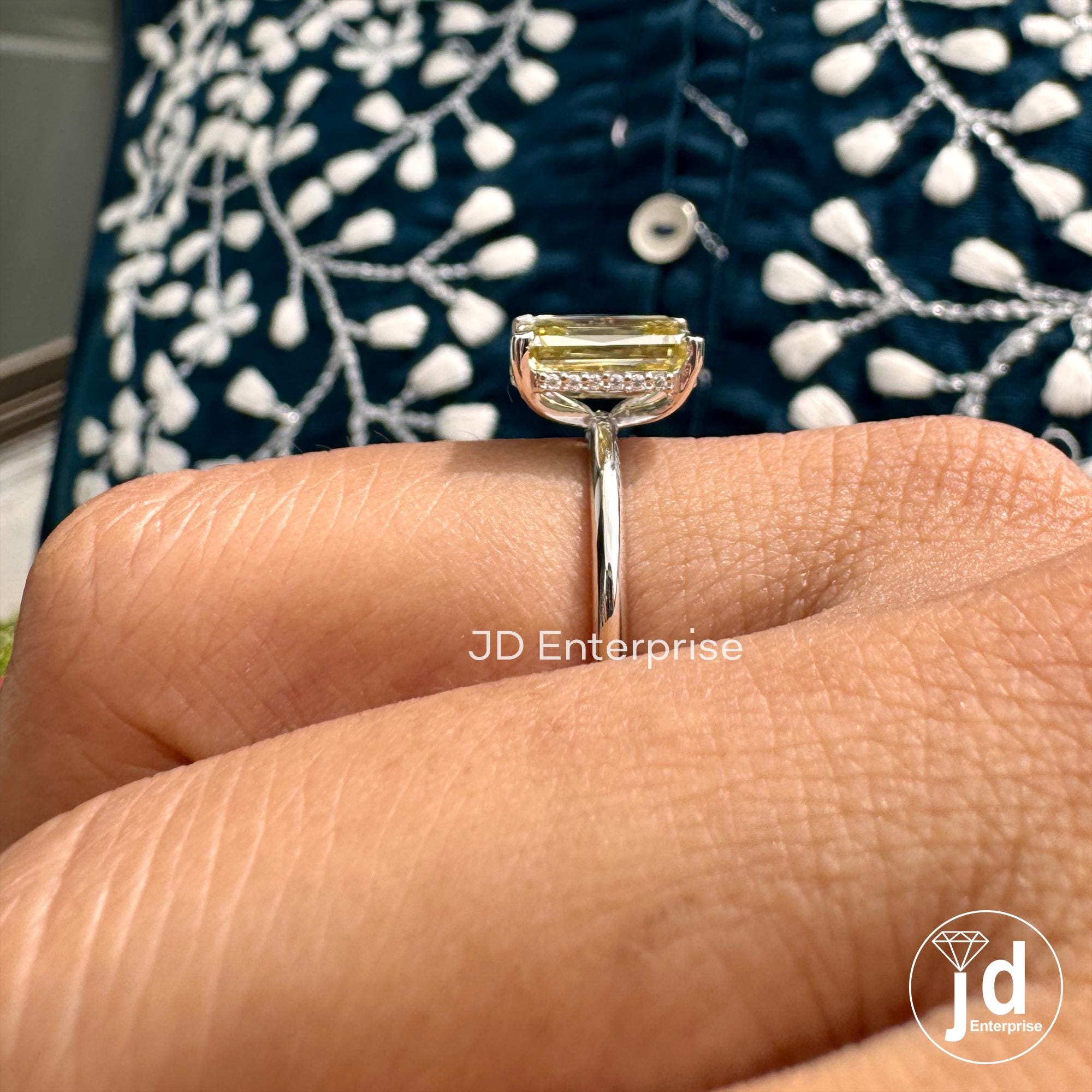 Hidden Halo Engagement Ring, 3.25 CT Canary Yellow Criss Cut Moissanite Wedding Ring, Cathedral Set Engagement Ring, Anniversary Gift Ring