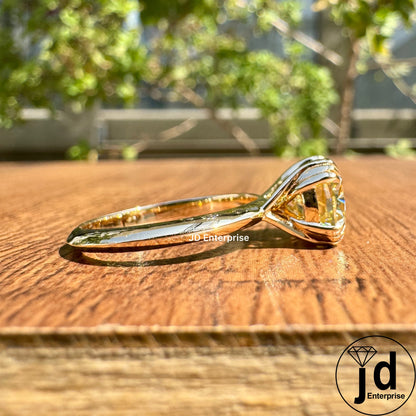 Canary Yellow Moissanite Engagement Ring, 2.50 CT Cushion Cut Solitaire Wedding Ring, Triple Claw Prong, Knife Edge Shank, Ring for women