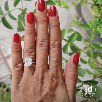 Vintage Style 3.50 CT Colorless Cushion Old Mine Cut Moissanite Engagement Ring, Solitaire Ring, Hidden Halo Wedding Ring, Anniversary Gifts