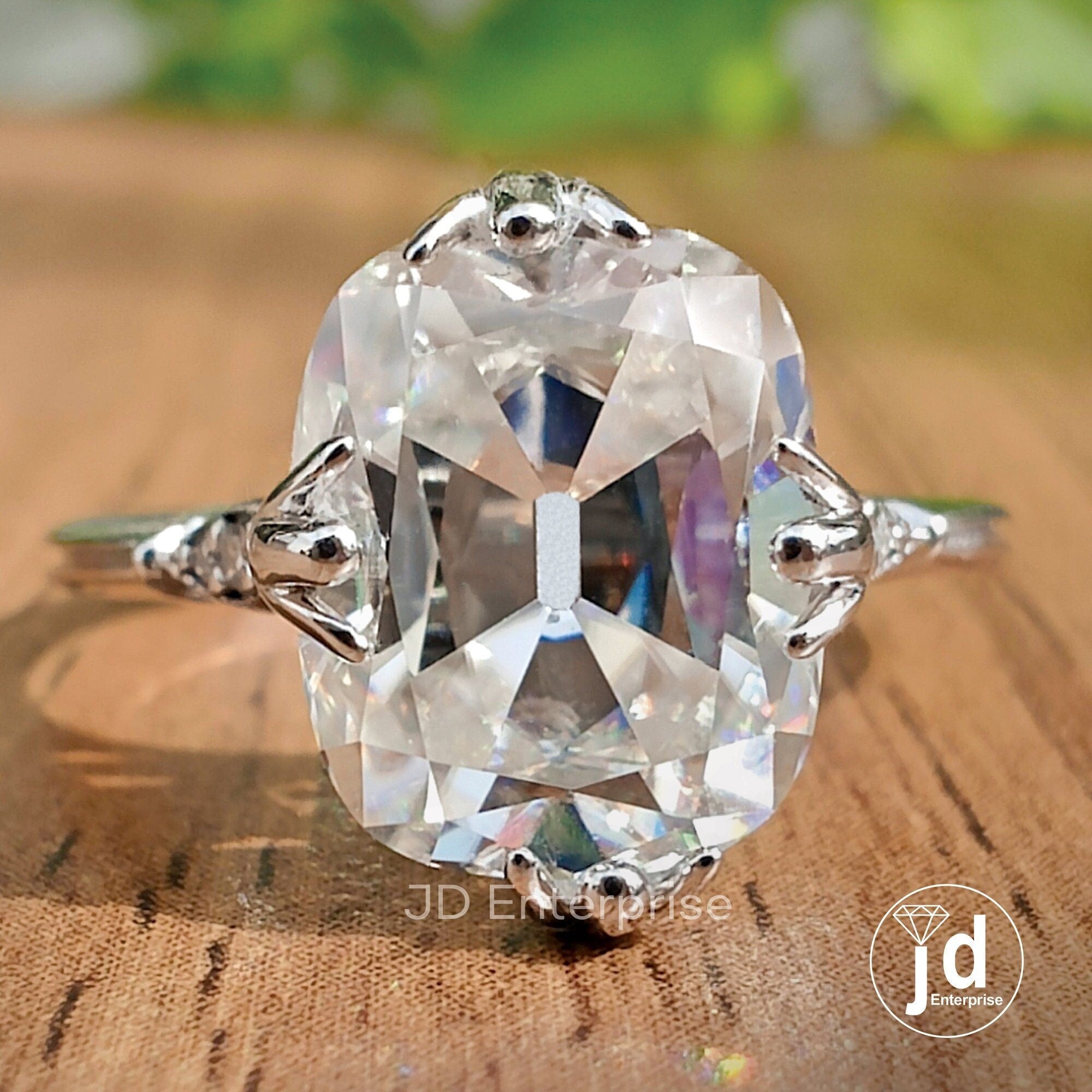 Vintage Engagement Ring, 3.50 CT Colorless Old Mine Cut Cushion Moissanite Wedding Ring, Miligrain Ring, Fish Tail Prong, Bridal Ring