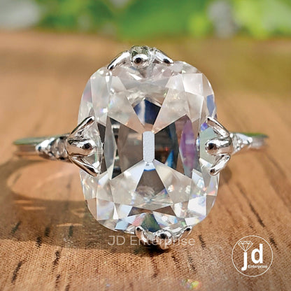 Vintage Engagement Ring, 3.50 CT Colorless Old Mine Cut Cushion Moissanite Wedding Ring, Miligrain Ring, Fish Tail Prong, Bridal Ring