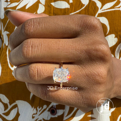 4.00 CT Cushion Cut Moissanite Solitaire Ring, Hidden Halo Engagement Ring, Weeding Ring, Yellow/White/Rose Gold Ring, Anniversary Gift Ring