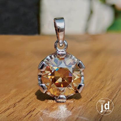 3.0 CT Round Old European Cut Champagne Moissanite Engagement Pendant, Solitaire Wedding Pendant for Necklace, Bridal Set, Anniversary Gift