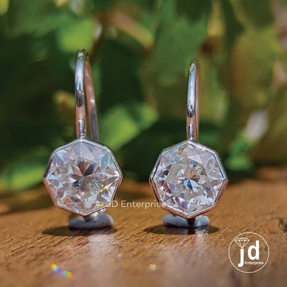 3.00 TCW Octagon Cut Moissanite Dangle Earrings, Bezel Set Bridesmaid Earrings, Wedding Earrings for Women, Leaver Back, Anniversary Gift