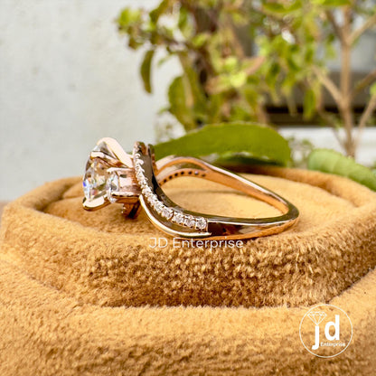 2.00 CT Round Moissanite Engagement Ring, Split Shank Anniversary Ring, Split Pave Set Wedding Ring, Bypass Shank Three Stone Bridal Ring