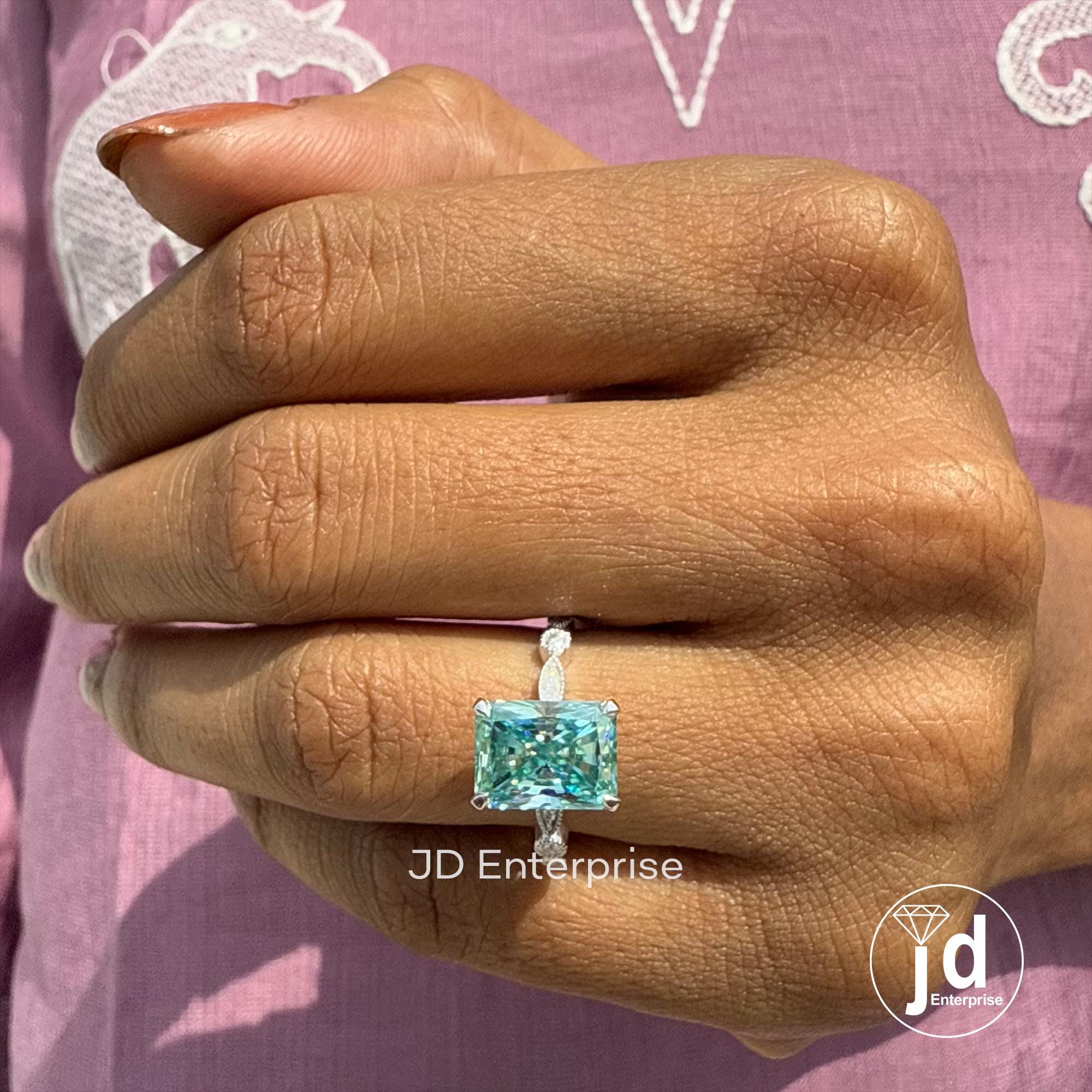 3.00 CT Cyan Blue Radiant Cut Engagement Ring, Milgrain Wedding Ring, Promise Ring, Bridal Ring, Anniversary Gift Ring, Claw Prong Setting