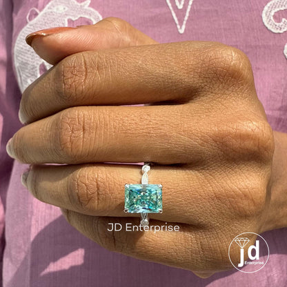 3.00 CT Cyan Blue Radiant Cut Engagement Ring, Milgrain Wedding Ring, Promise Ring, Bridal Ring, Anniversary Gift Ring, Claw Prong Setting