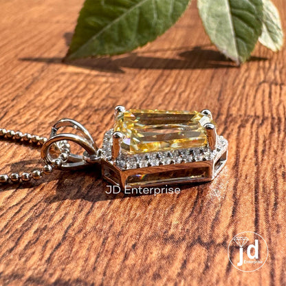 4.00 CT Coffin Cut Canary Yellow Moissanite Pendant, Pendant for Necklace, Halo Wedding Pendant, Antique Moissanite White/Yellow/Rose Gold