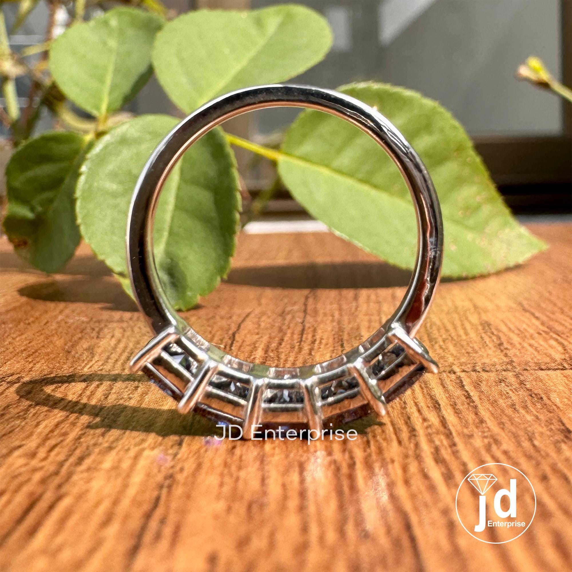 1.50 TCW Princess Cut Dark Blue Moissanite Five Stone Engagement Band, Wedding Band, Matching Anniversary Band, Stackable Band