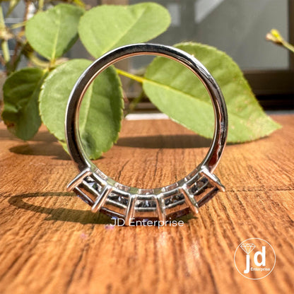 1.50 TCW Princess Cut Dark Blue Moissanite Five Stone Engagement Band, Wedding Band, Matching Anniversary Band, Stackable Band