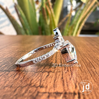 1.50 CT Colorless Rose Cut Pear Moissanite Vintage Ring, With Marquise Cut Curved Band, Solitaire Pear Wedding Ring, Solid Gold Bridal Ring