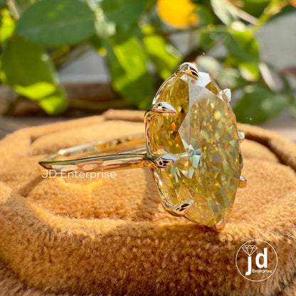 Oval Engagement Ring, 6.50 CT Canary Yellow Moissanite Diamond Wedding Ring for Women, Oval Solitaire Propose Ring, Anniversary Gifts Ring