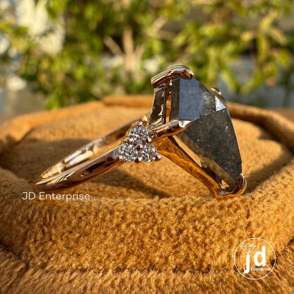3.50 CT Kite Cut Salt and Pepper Moissanite Diamond Ring, Vintage Engagement Ring, Art Deco Wedding Ring, Cluster Anniversary Gifts Ring