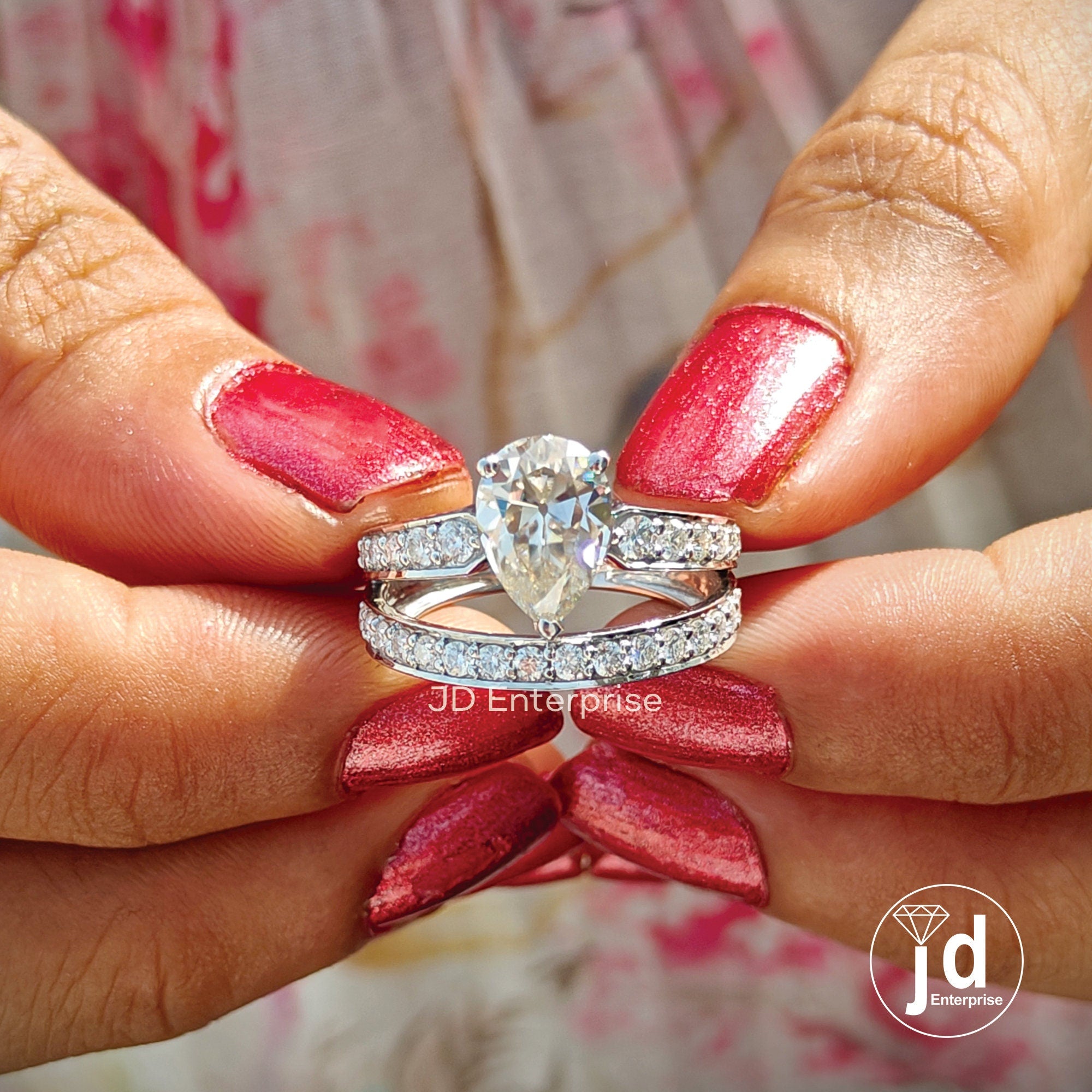 2.00 CT Near Colorless Old Mine Pear Cut Moissanite Engagement Ring, Vintage Split Pave Wedding Ring, Vintage Bridesmaid Ring, Accent Ring