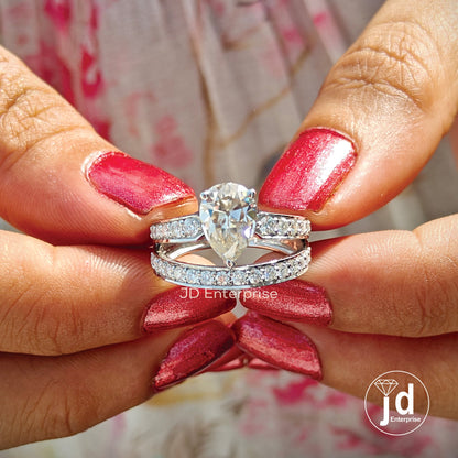 2.00 CT Near Colorless Old Mine Pear Cut Moissanite Engagement Ring, Vintage Split Pave Wedding Ring, Vintage Bridesmaid Ring, Accent Ring