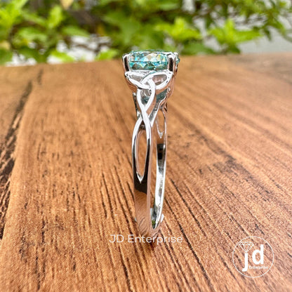 1.50 CT Portuguese Cut Cyan Blue Moissanite Ring Unique Engagement Ring, Solitaire Wedding Ring, 14K Solid Gold Anniversary Gift for Her