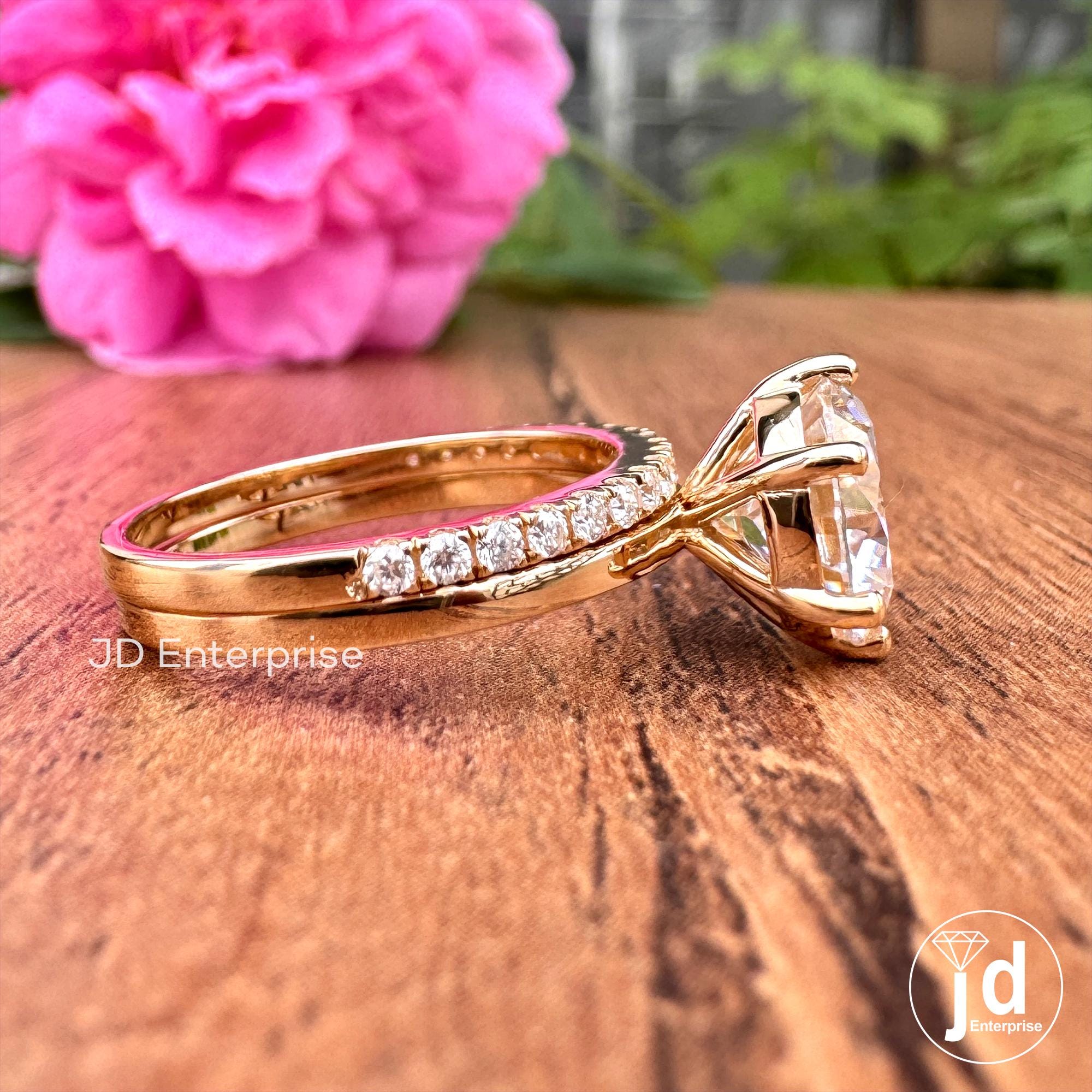2.50 CT Round Hearts and Arrows Colorless Moissanite Ring Set, Engagement Ring with Wedding Band Set, 18k Yellow Gold Anniversary Ring Set