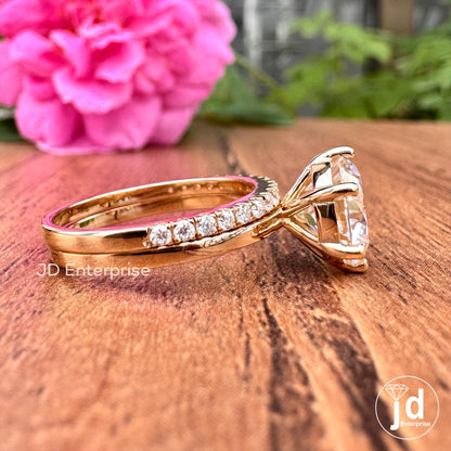 2.50 CT Round Hearts and Arrows Colorless Moissanite Ring Set, Engagement Ring with Wedding Band Set, 18k Yellow Gold Anniversary Ring Set