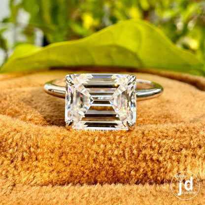 2.50 CT Colorless Emerald Cut Moissanite Engagement Ring, Solitaire Wedding Ring, East to West Set Ring, Claw Prongs, Anniversary Gifts