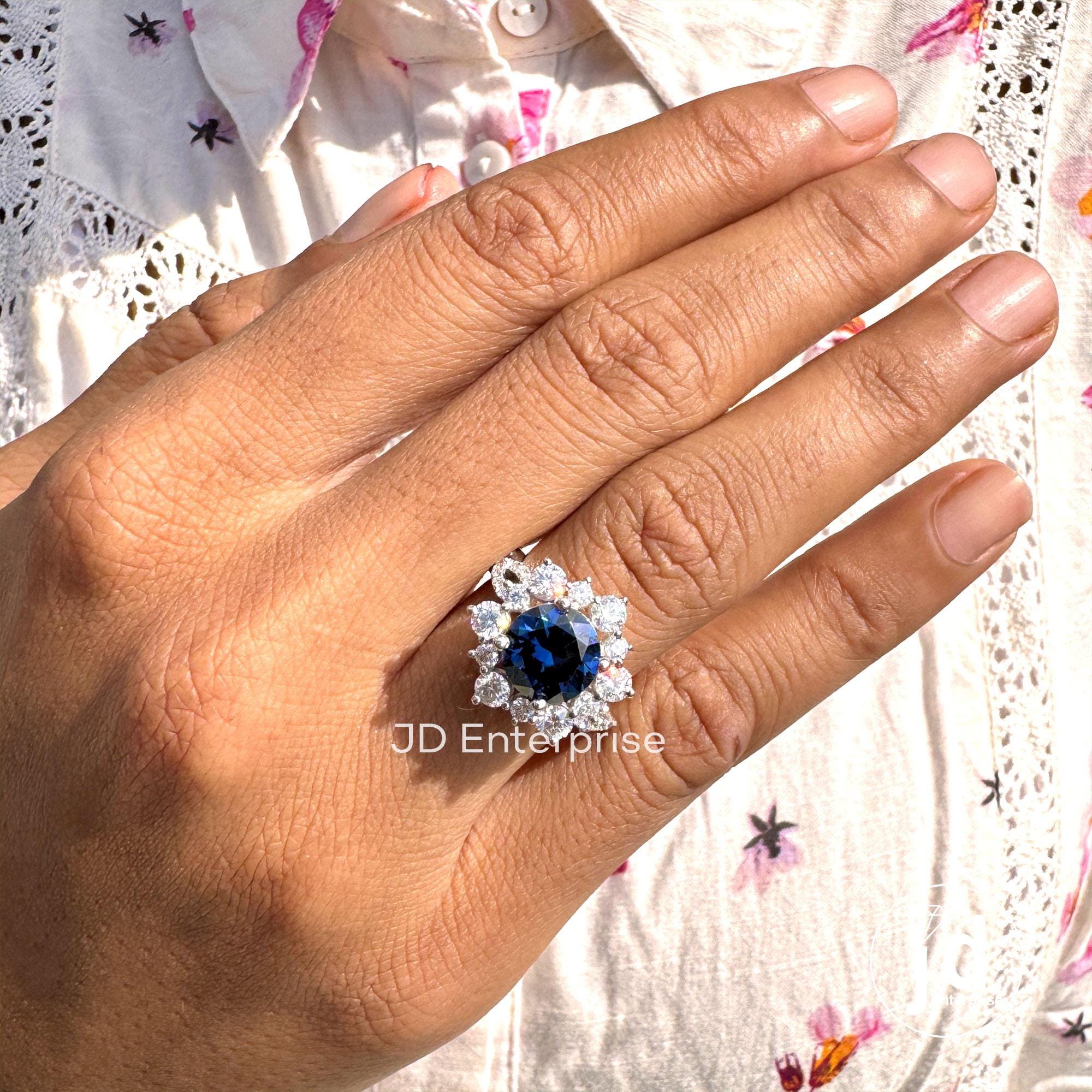 3.50 CTW Round Cut Dark Blue Moissanite Engagement Ring, Vintage Halo Anniversary Ring, Twisted Pave Wedding Ring, Crossover Rings for Women