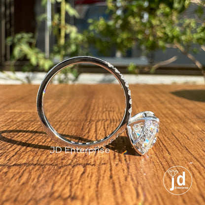 3.00 TCW Colorless Pear Cut Moissanite Engagement Ring, Hidden Halo Gorgeous Anniversary Ring, Pave Set Wedding Ring, 5 Prong Propose Ring