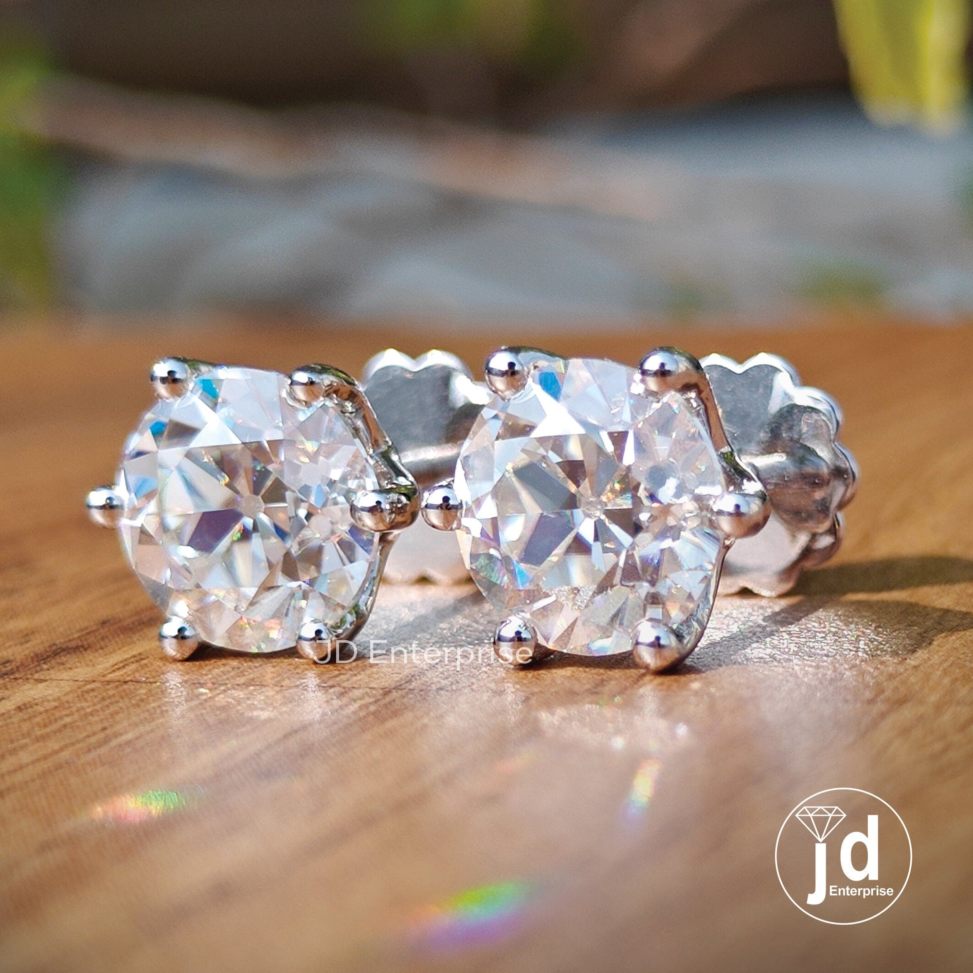 6.00 TW Round Old European Cut Colorless Moissanite Stud Earrings, Six Prong Wedding Earrings, Engagement Gifts Earrings, Screw Back, Bridal