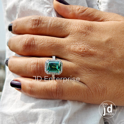 5.00 CT Criss Cut Green Moissanite Engagement Ring, Bridge Petite Pave Halo Wedding Ring, Full Eternity Band, Bridal Ring, Anniversary Ring