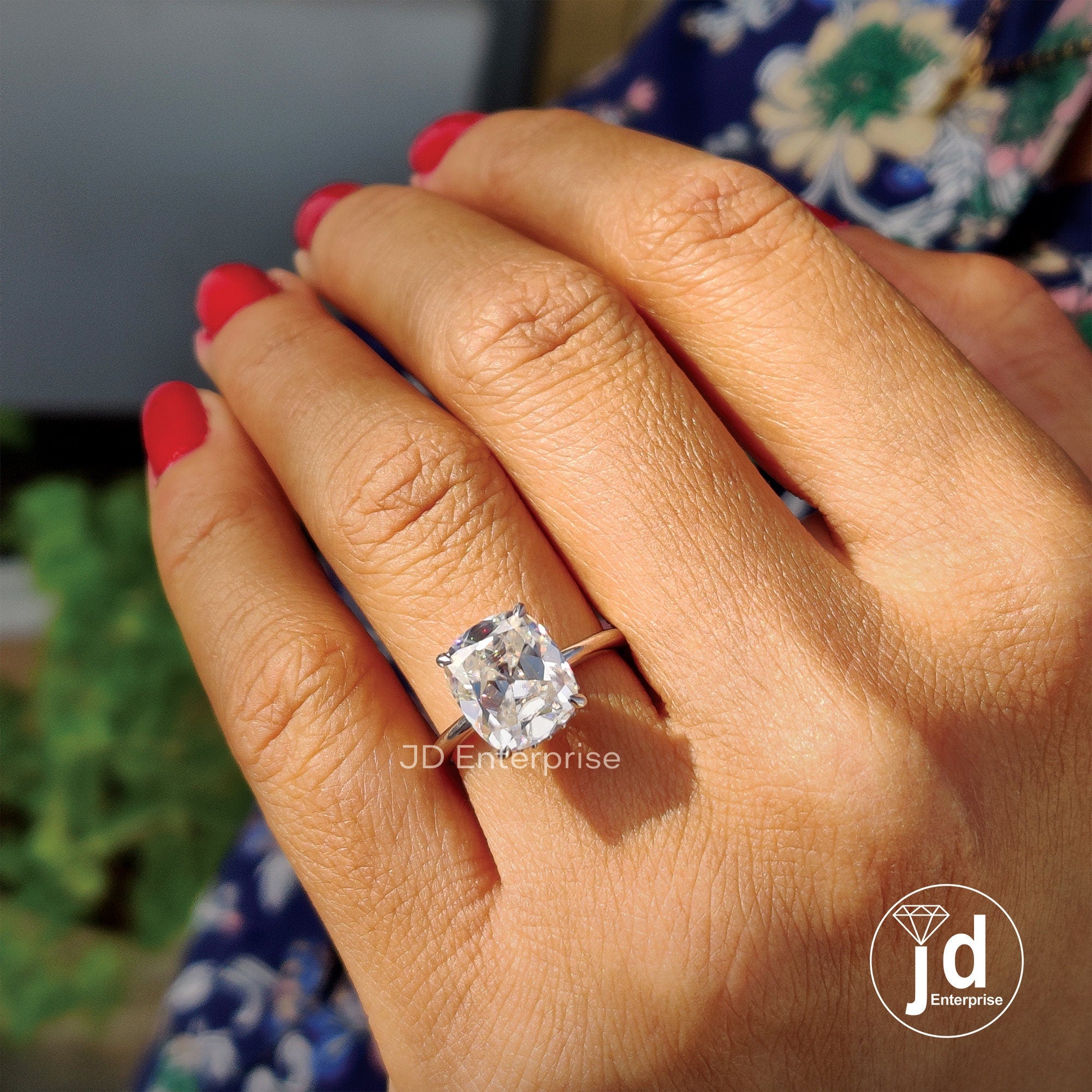 Vintage Style 3.50 CT Colorless Cushion Old Mine Cut Moissanite Engagement Ring, Solitaire Ring, Hidden Halo Wedding Ring, Anniversary Gifts