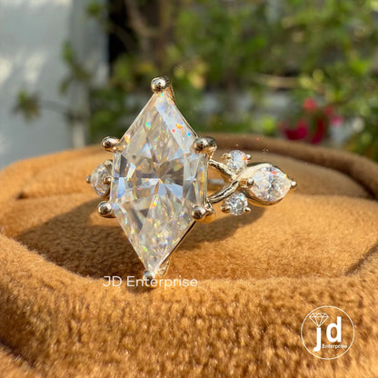3.0 CT Dutch Marquise Cut Moissanite Engagement Ring, Antique Elongated Hexagon Cut Wedding Ring for Her, Anniversary Ring for Women