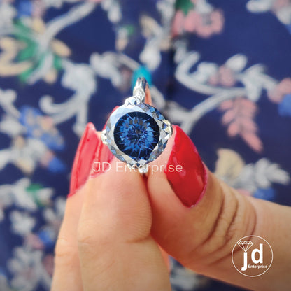 5.10 CT Portuguese Cut Dark Blue Moissanite Ring, Engagement Ring, Wedding Ring, Solitaire Ring, White/Yellow/Rose Gold, Anniversary Ring