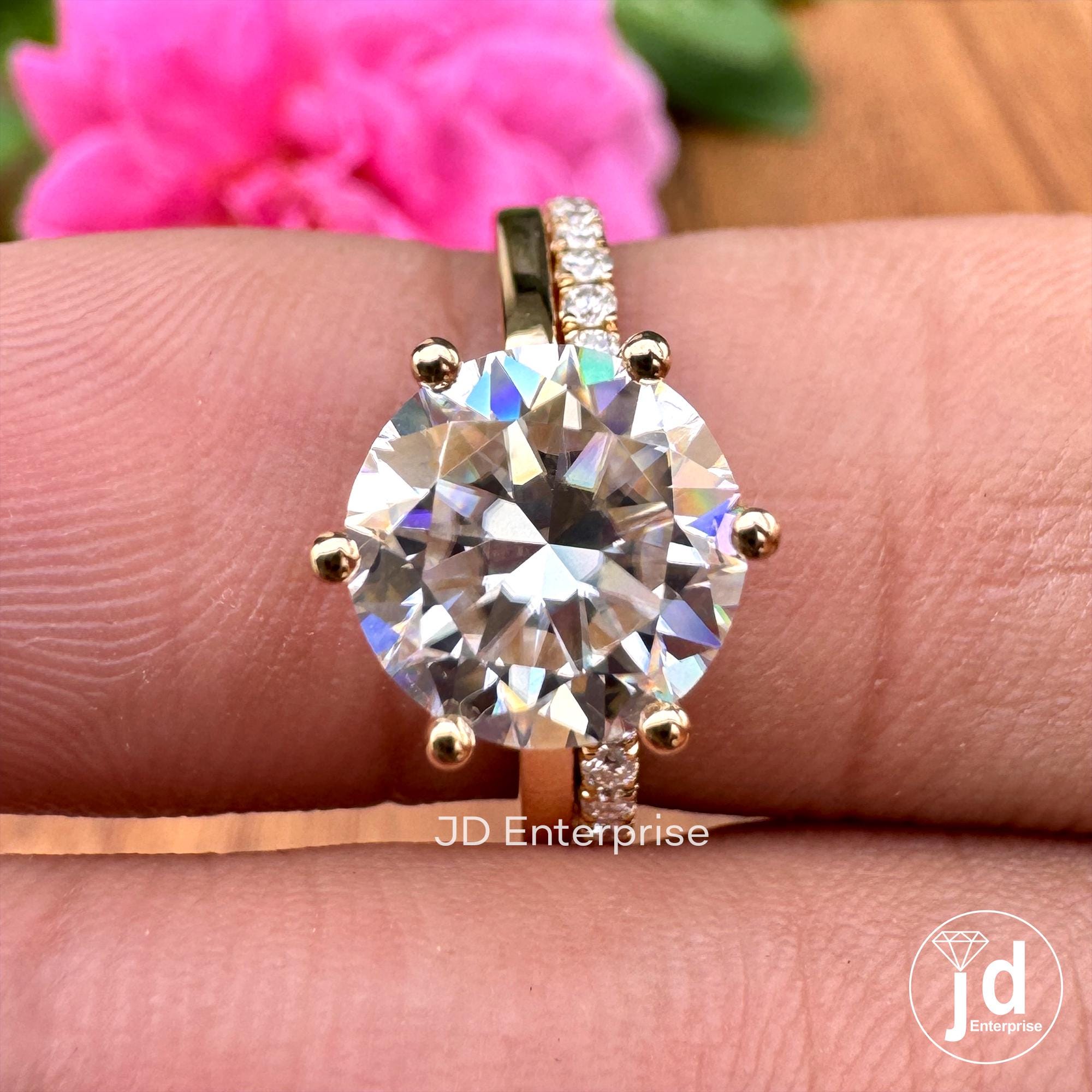 2.50 CT Round Hearts and Arrows Colorless Moissanite Ring Set, Engagement Ring with Wedding Band Set, 18k Yellow Gold Anniversary Ring Set